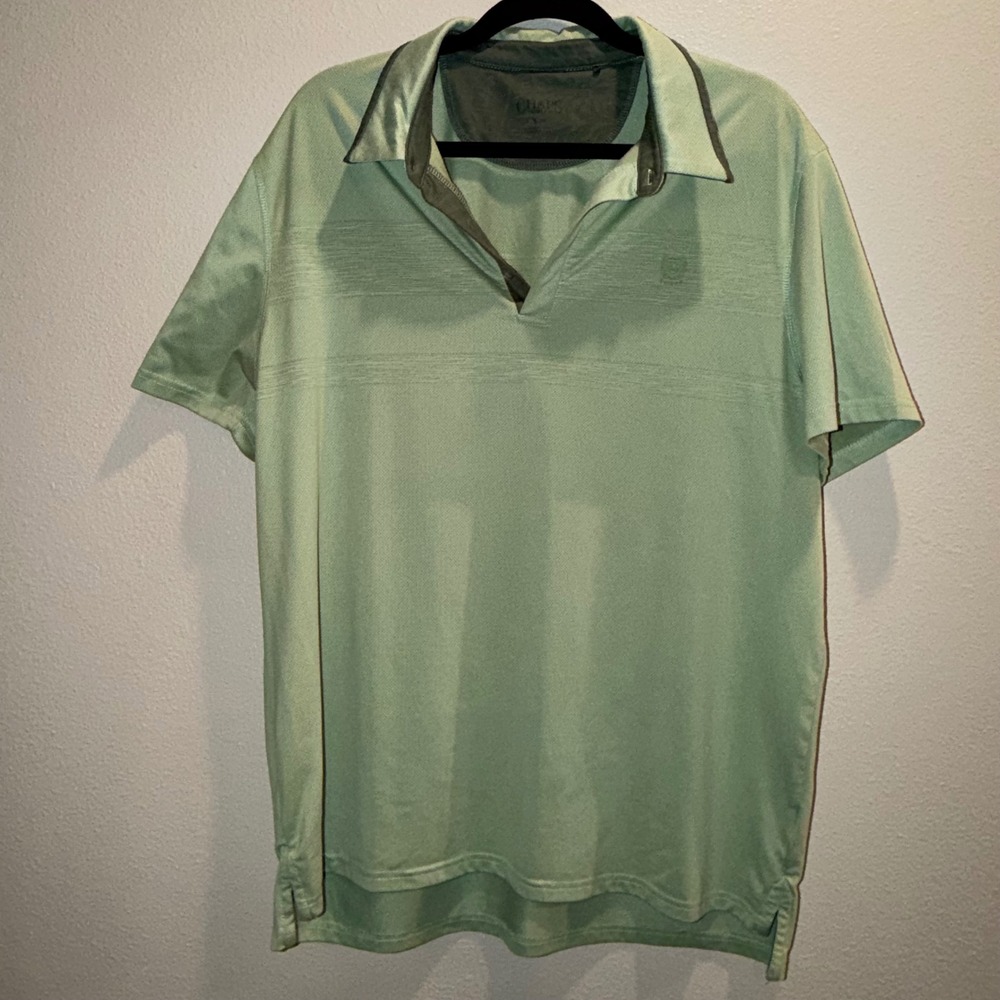 Chaps Mens XL Green Performance Polo Shirt Short Sleeve Textured Stripe Logo